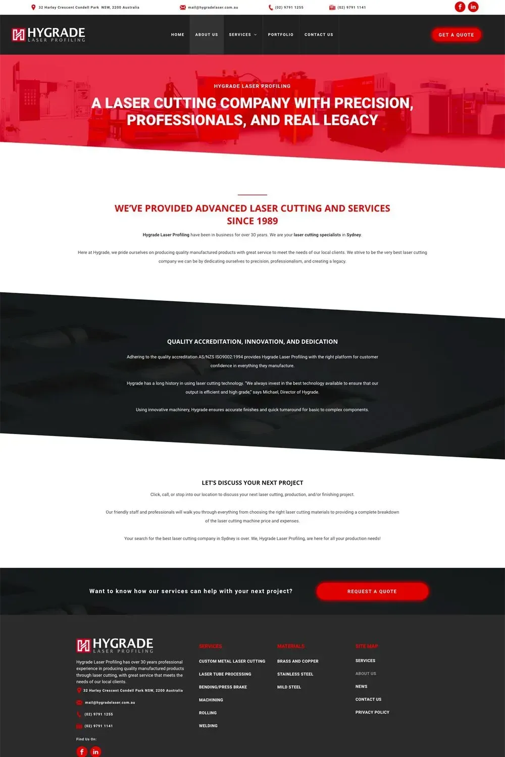 Hygrade Laser Profiling about us page preview