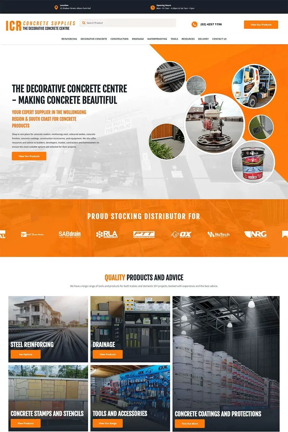 ICR Concrete Supplies home page preview