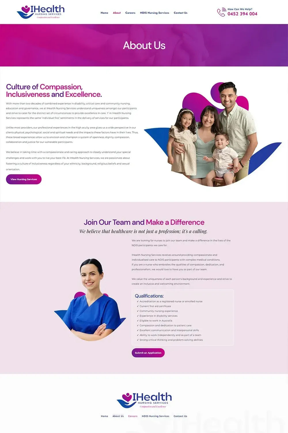 IHealth Nursing Services internal page preview
