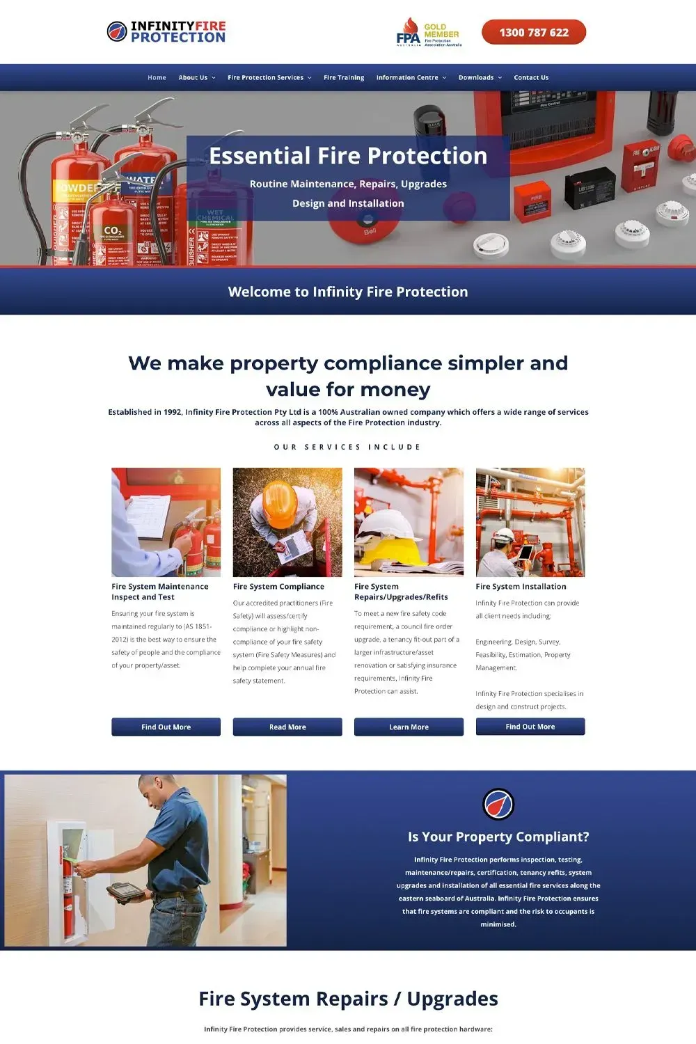 Infinity Fire Protection home page website preview