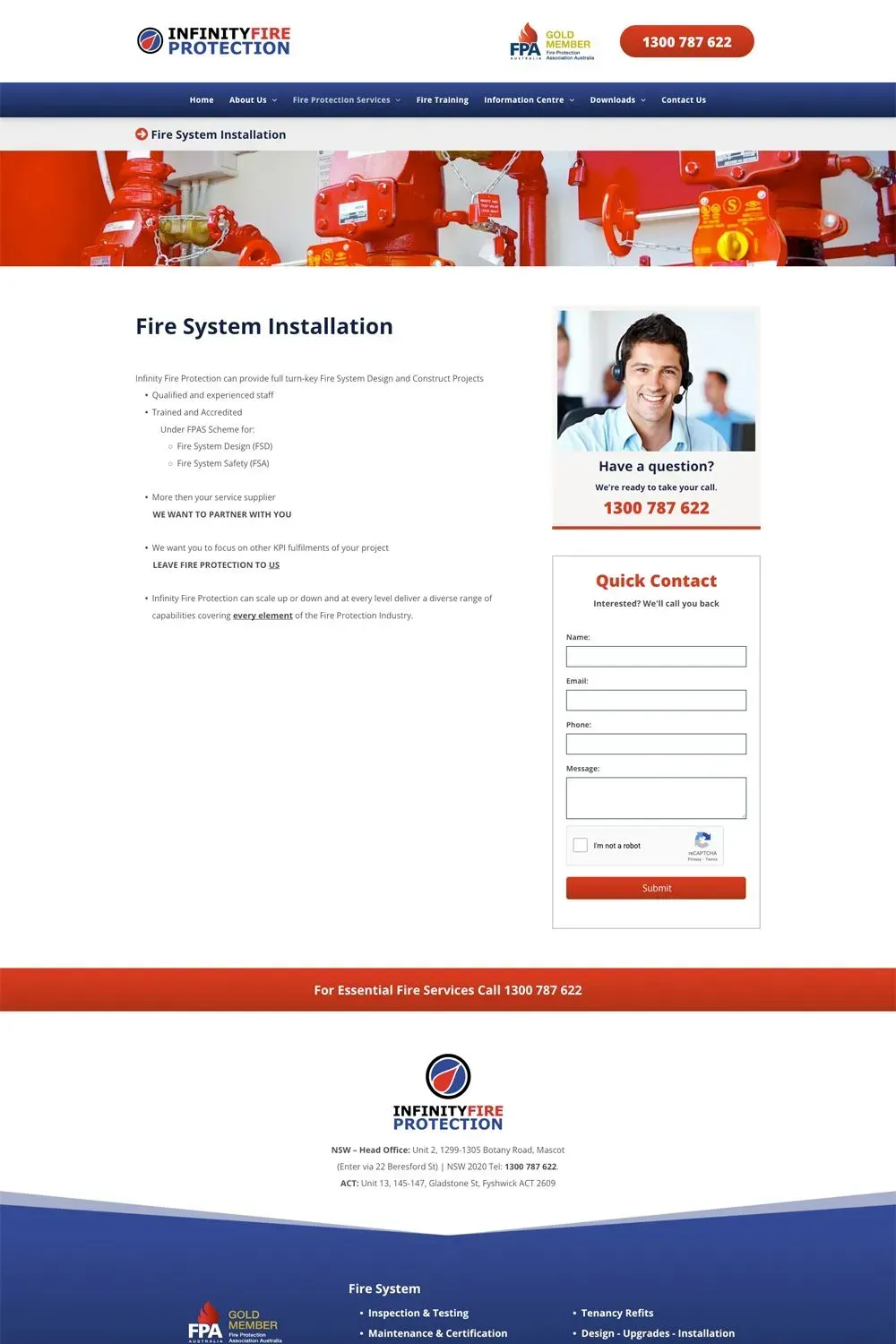 Infinity Fire Protection internal page website preview #4