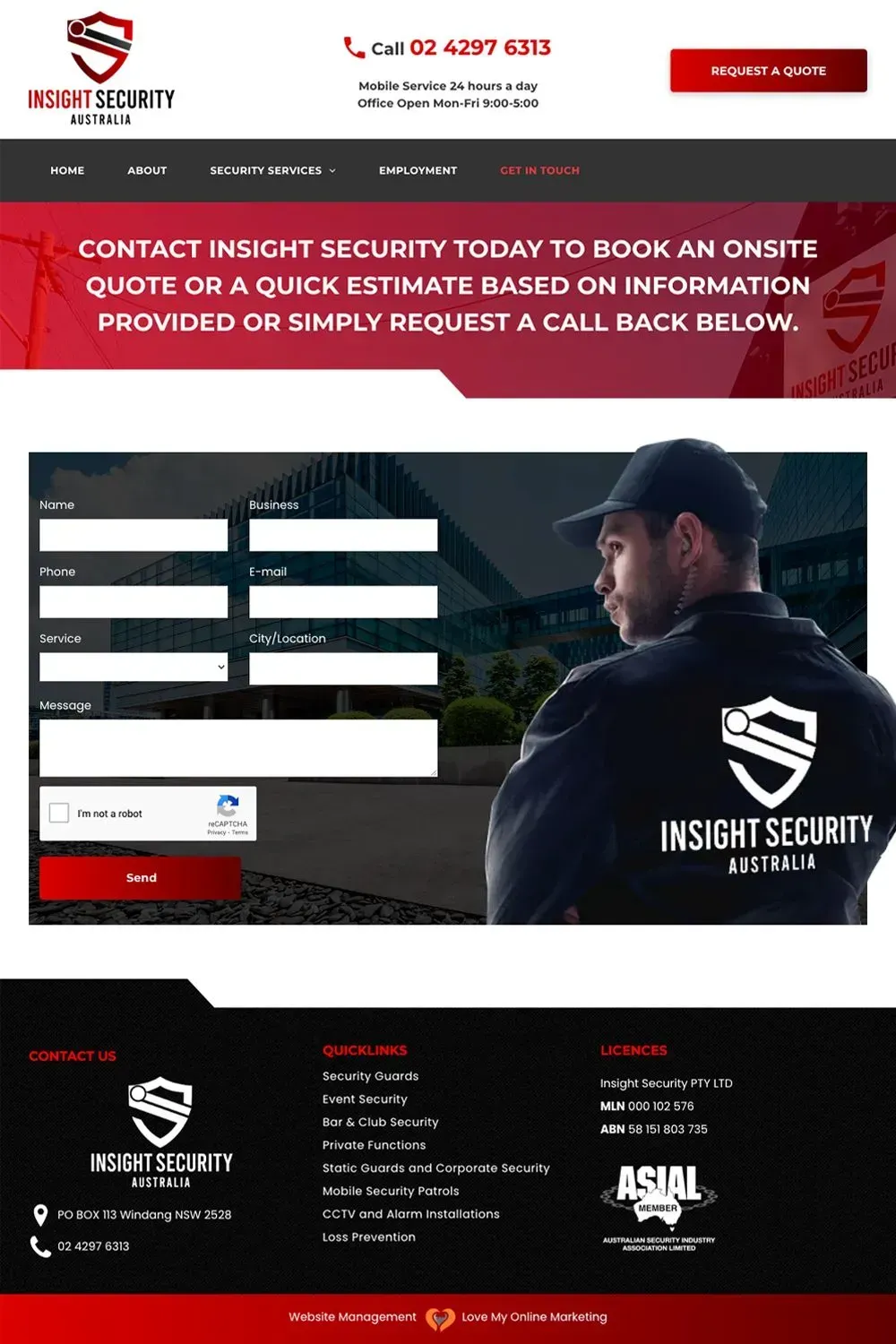 Insight Security contact us page preview