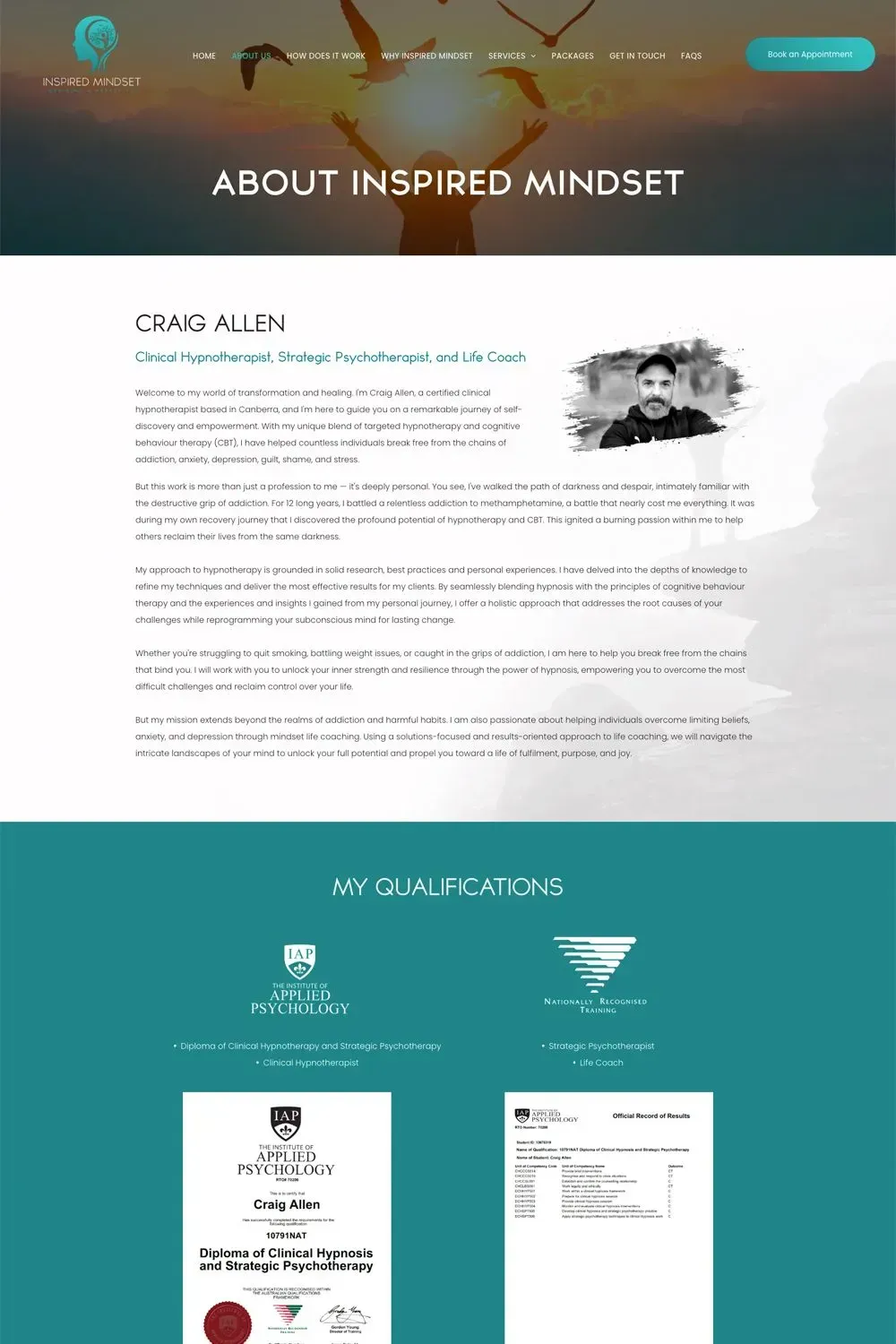 Inspired Mindset about us page preview