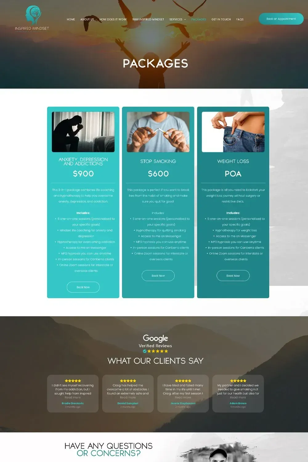 Inspired Mindset packages page preview
