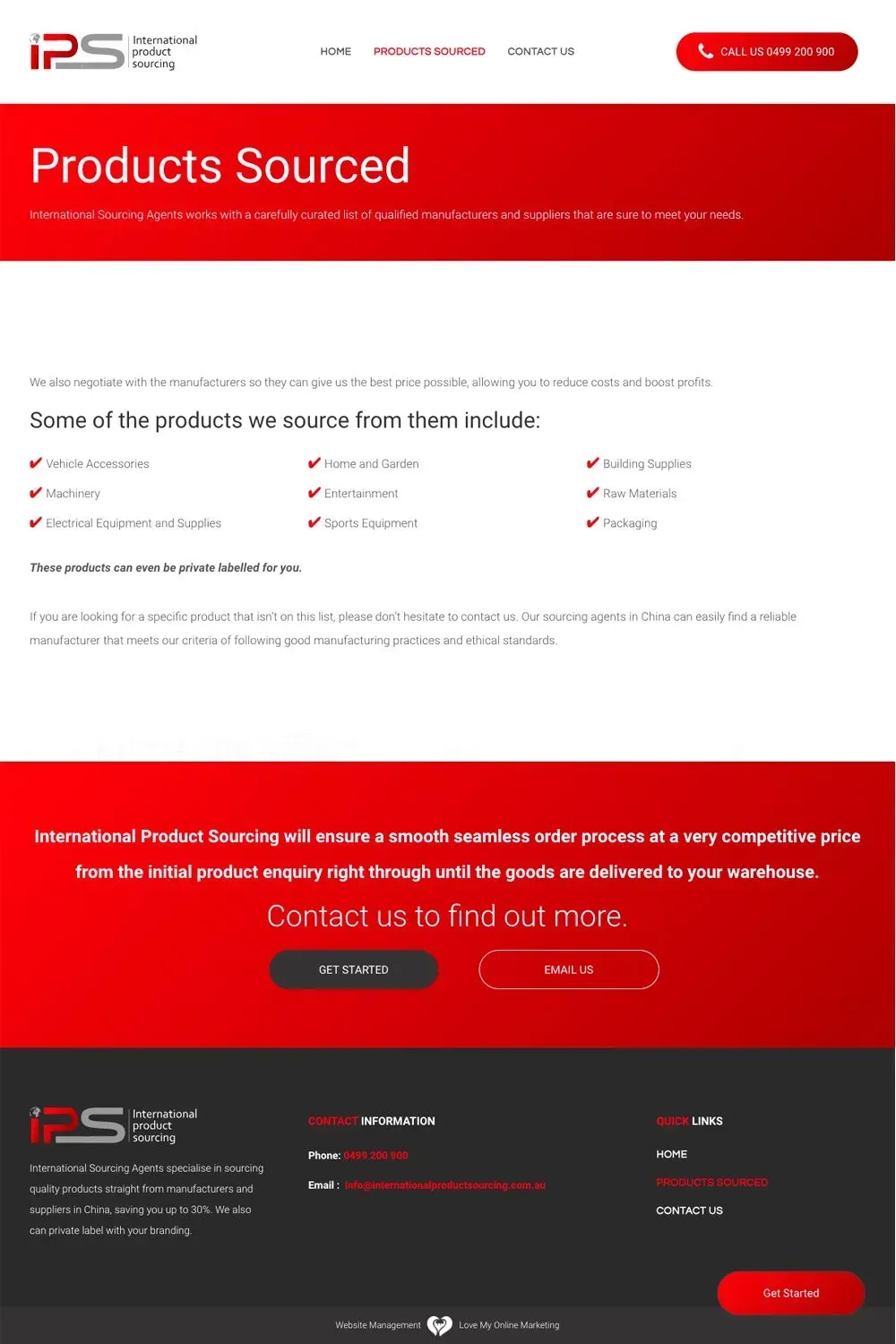 International Product Sourcing internal page preview