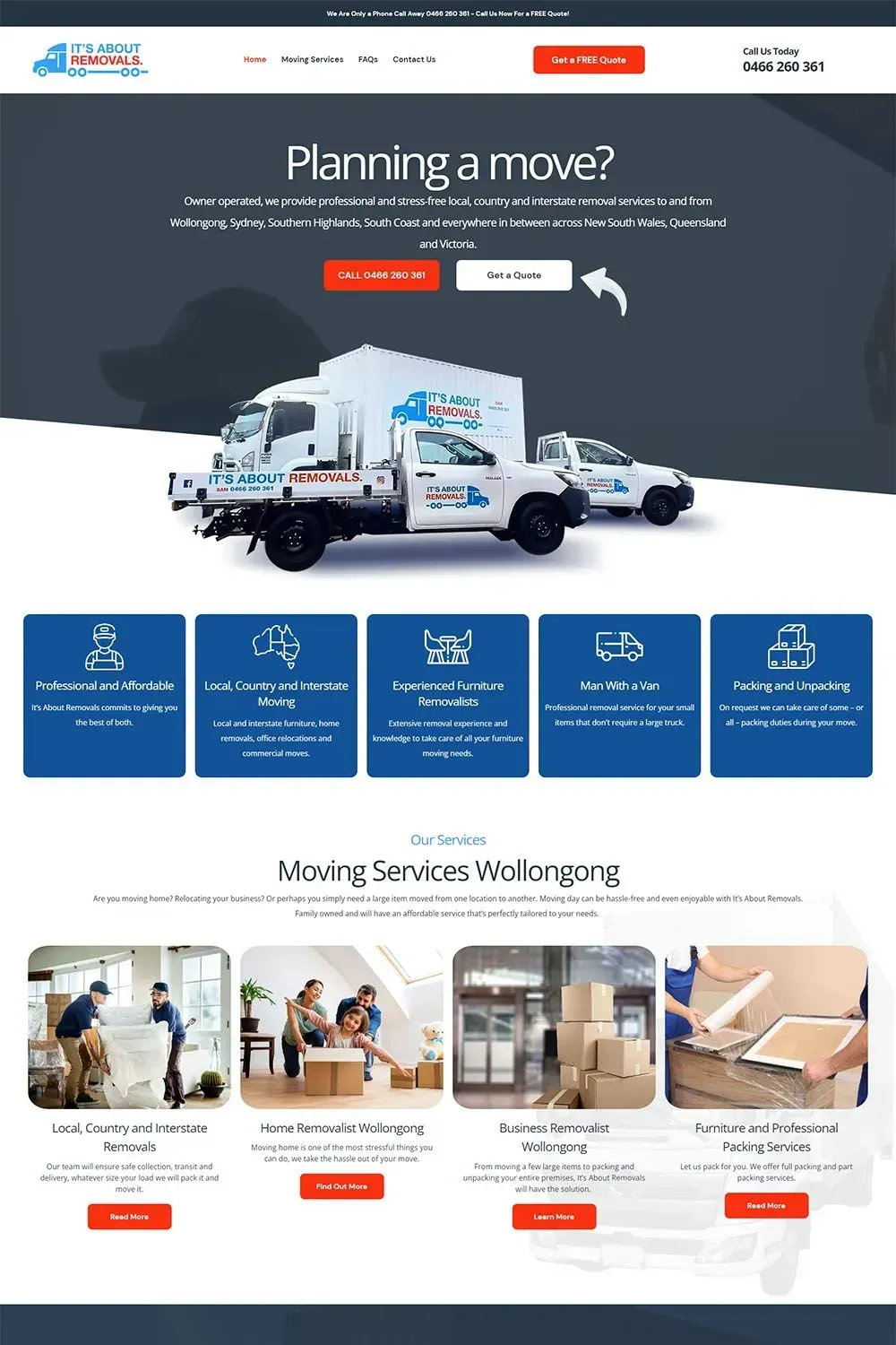It's About Removals home page preview