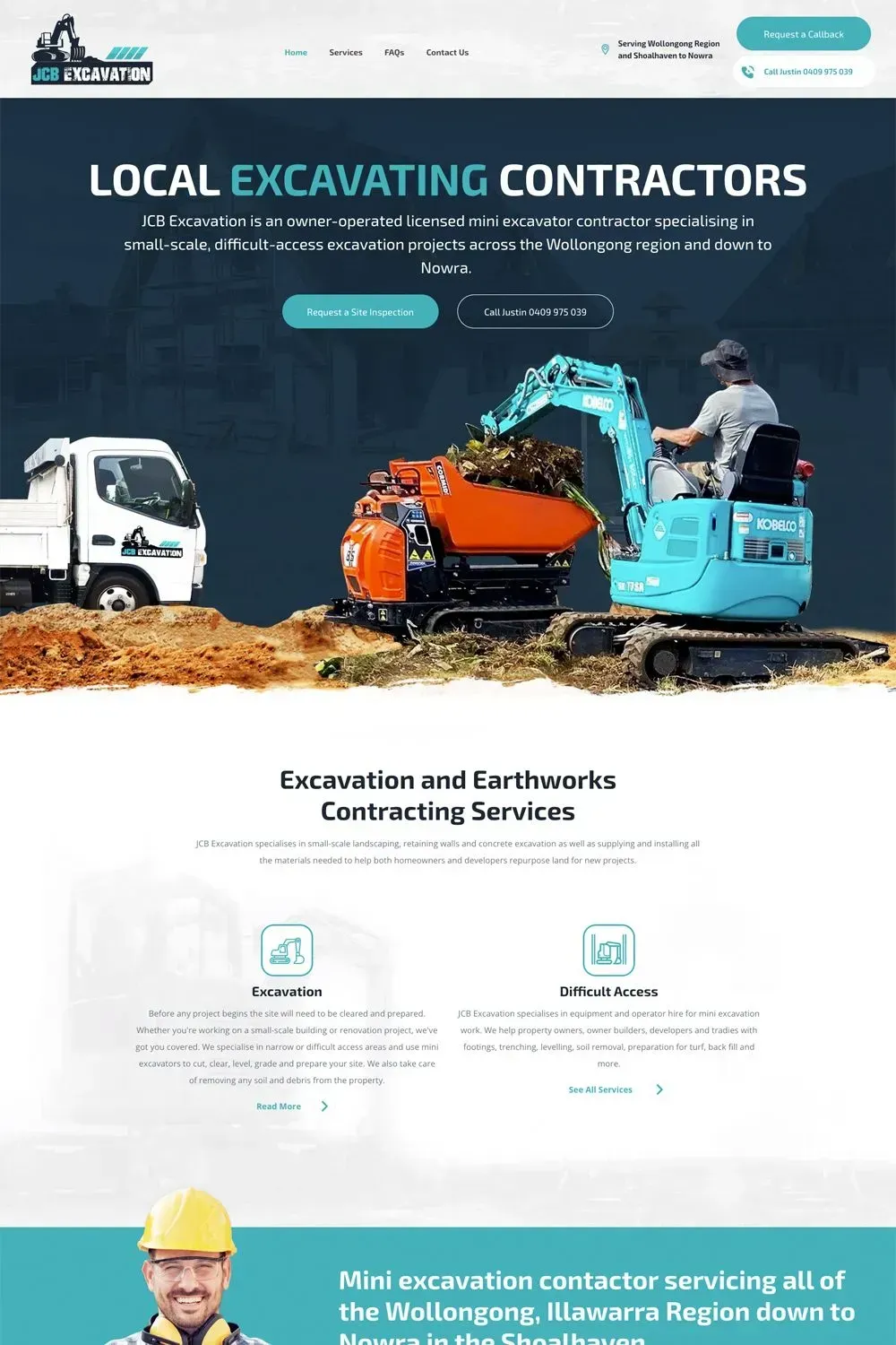 JCB Excavation home page website preview