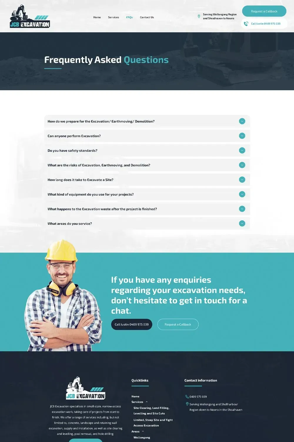 JCB Excavation internal page website preview