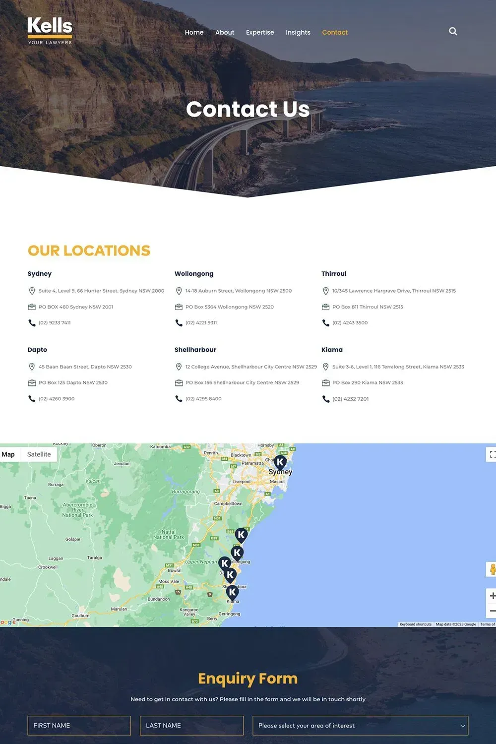 Kells the Lawyers contact us page preview