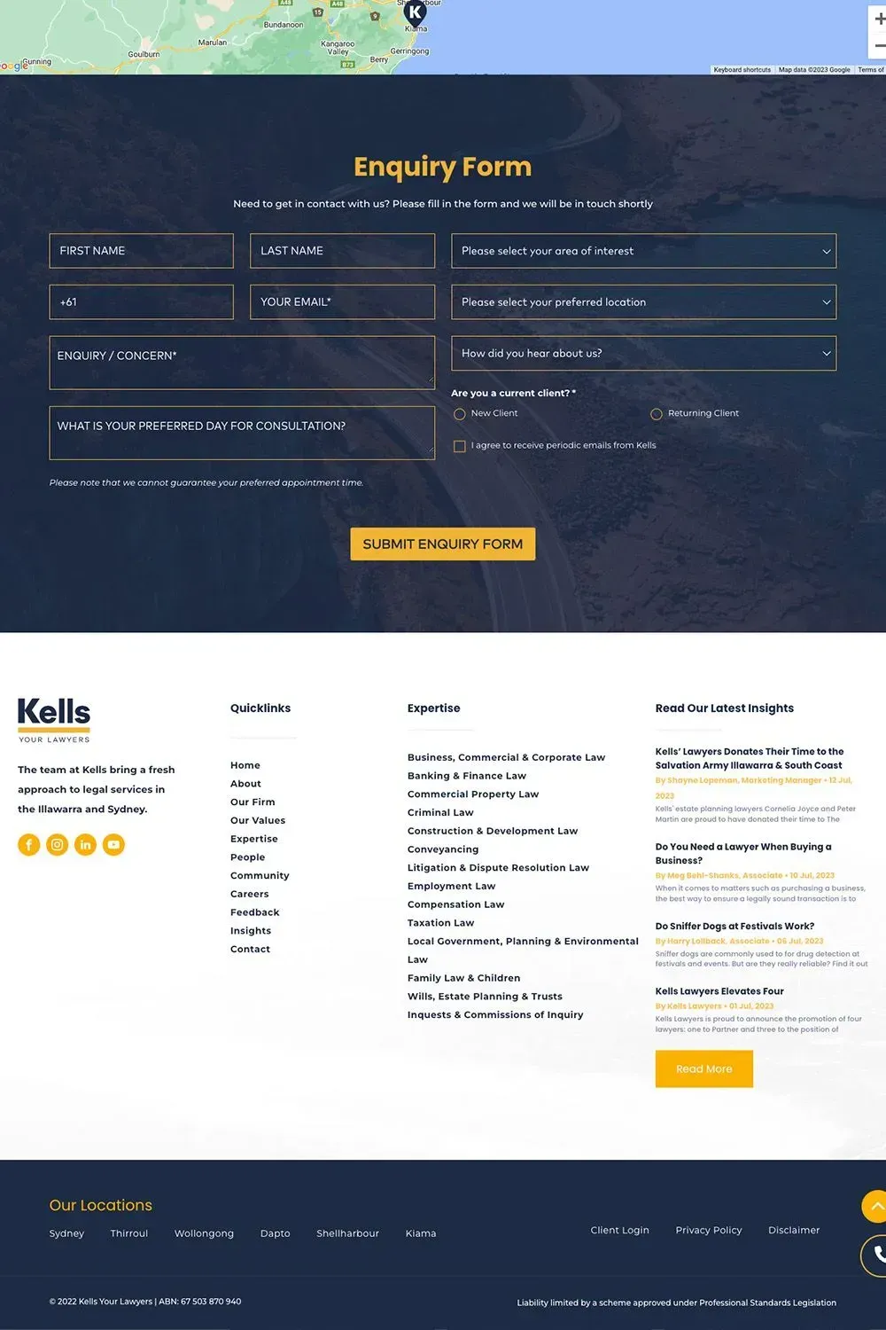 Kells the Lawyers contact us page preview #2