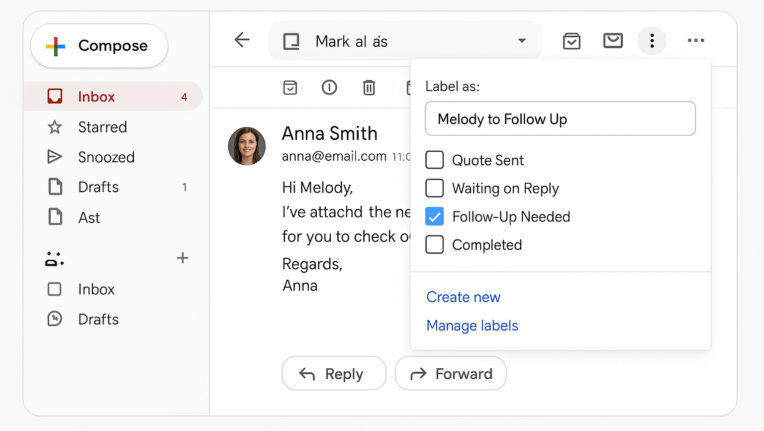 A screenshot of a gmail account on a computer.