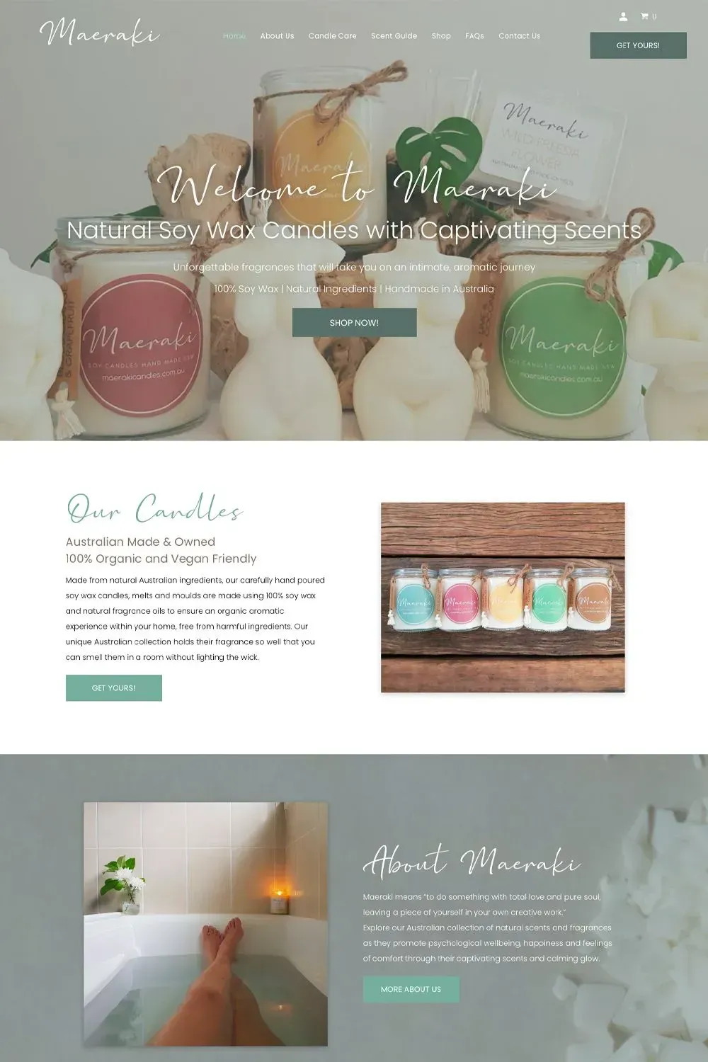 Maeraki Candles home page preview