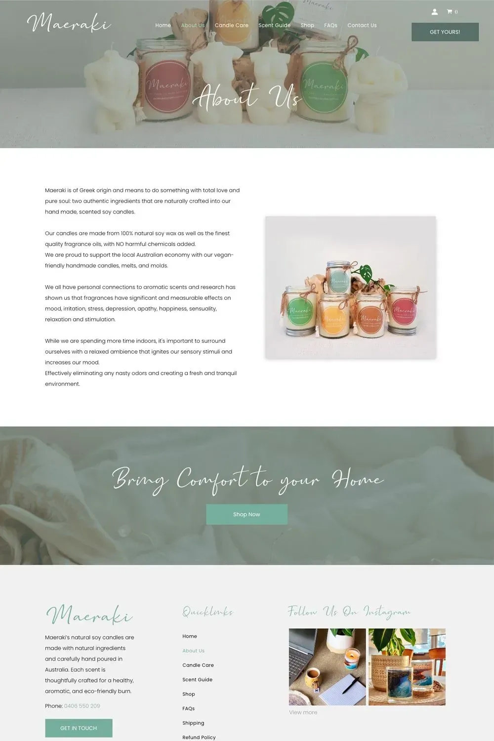 Maeraki Candles about us page preview