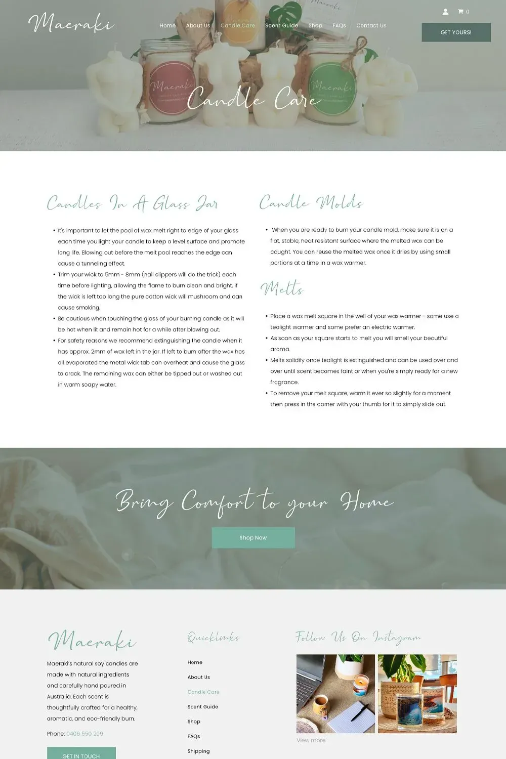Maeraki Candles internal page preview