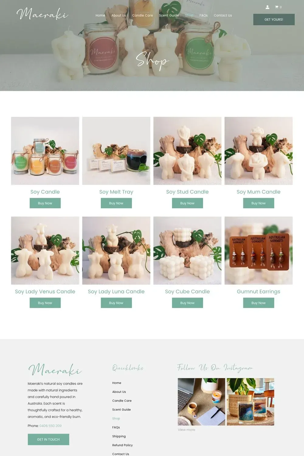 Maeraki Candles shop page preview