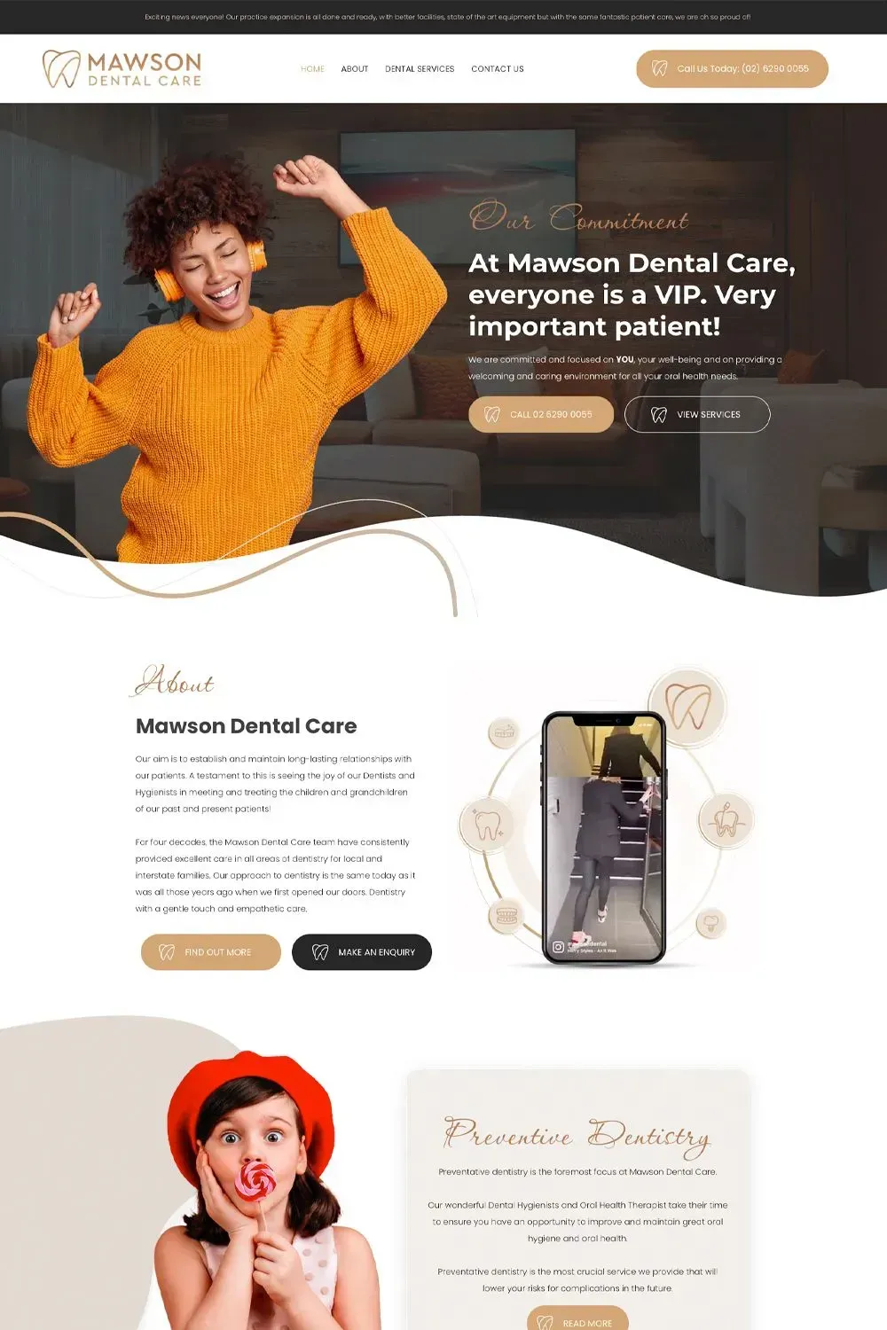 Mawson Dental Care home page preview