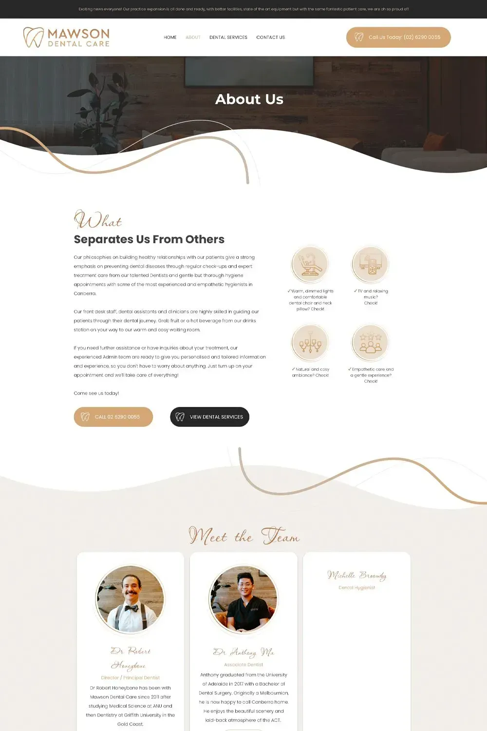 Mawson Dental Care about us page preview