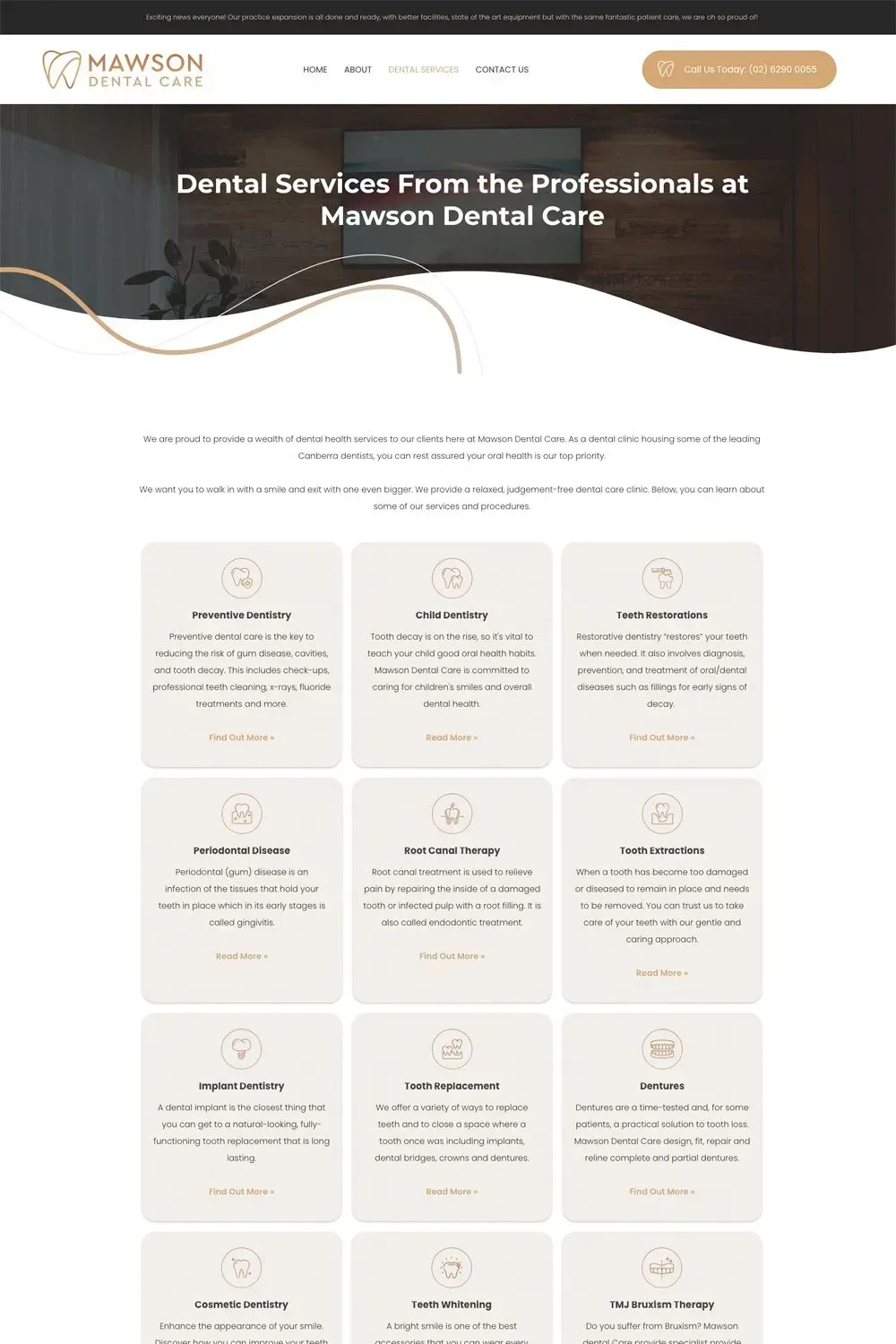 Mawson Dental Care internal page preview