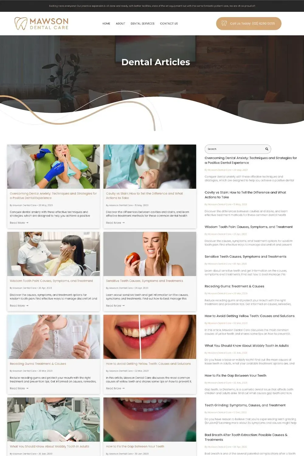 Mawson Dental Care articles page preview