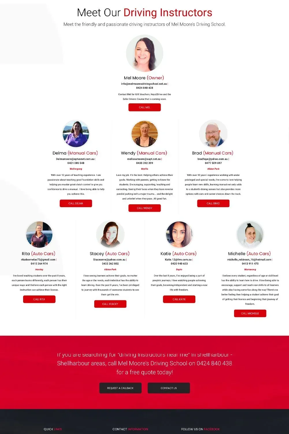 Mel Moore's Driving School about us page preview