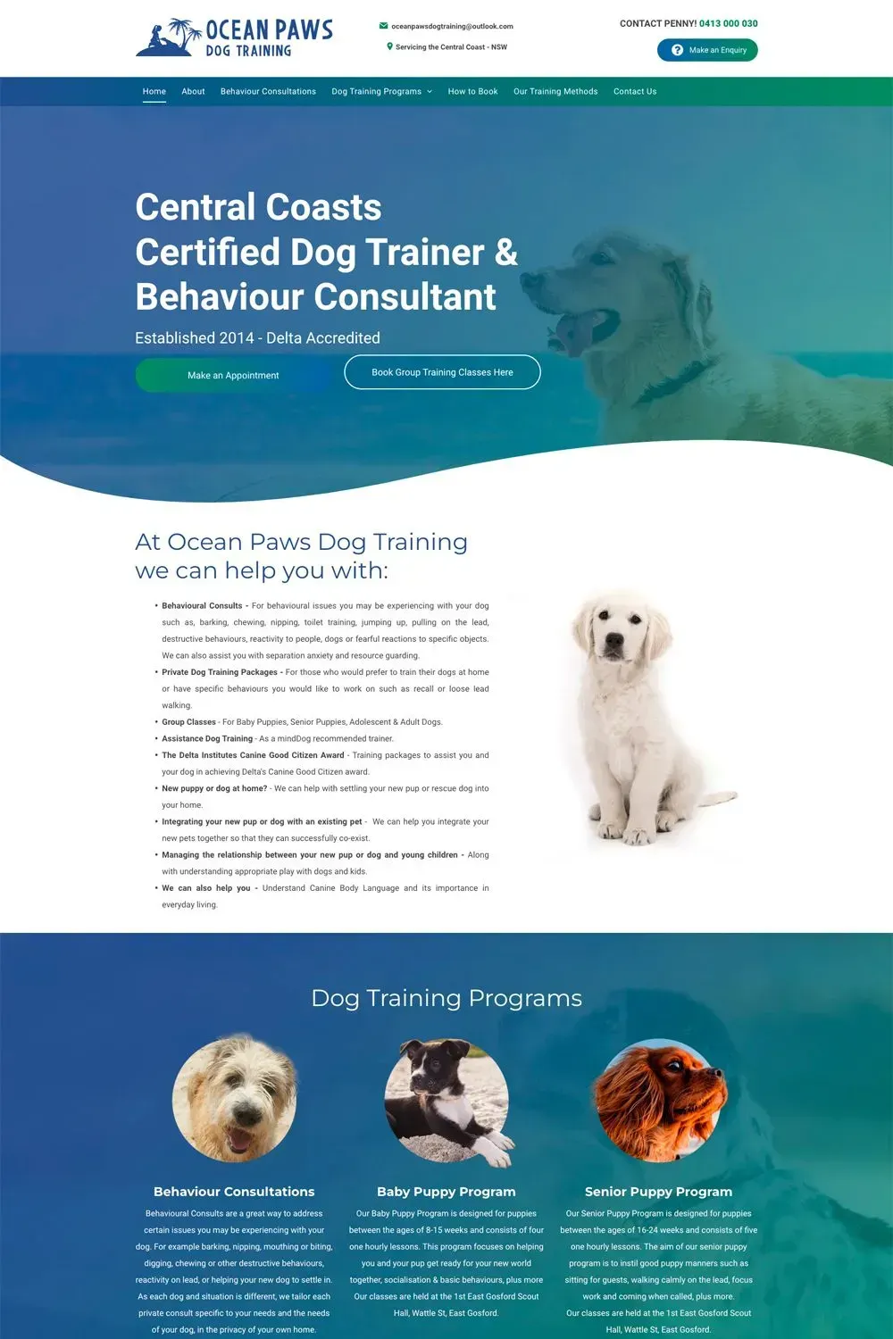 Ocean Paws home page preview
