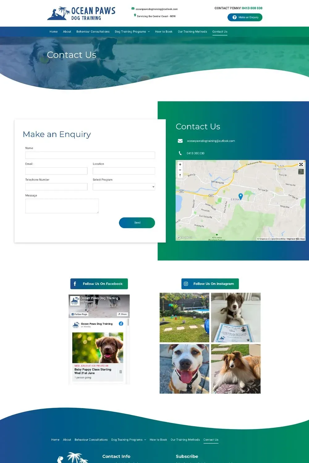Ocean Paws contact us page preview
