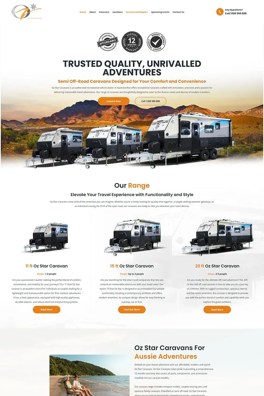 Oz Star Caravans home page preview