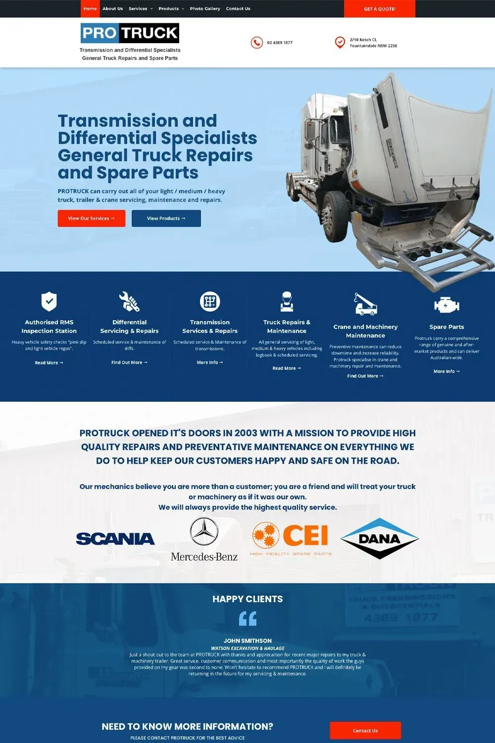 PROTRUCK home page website preview