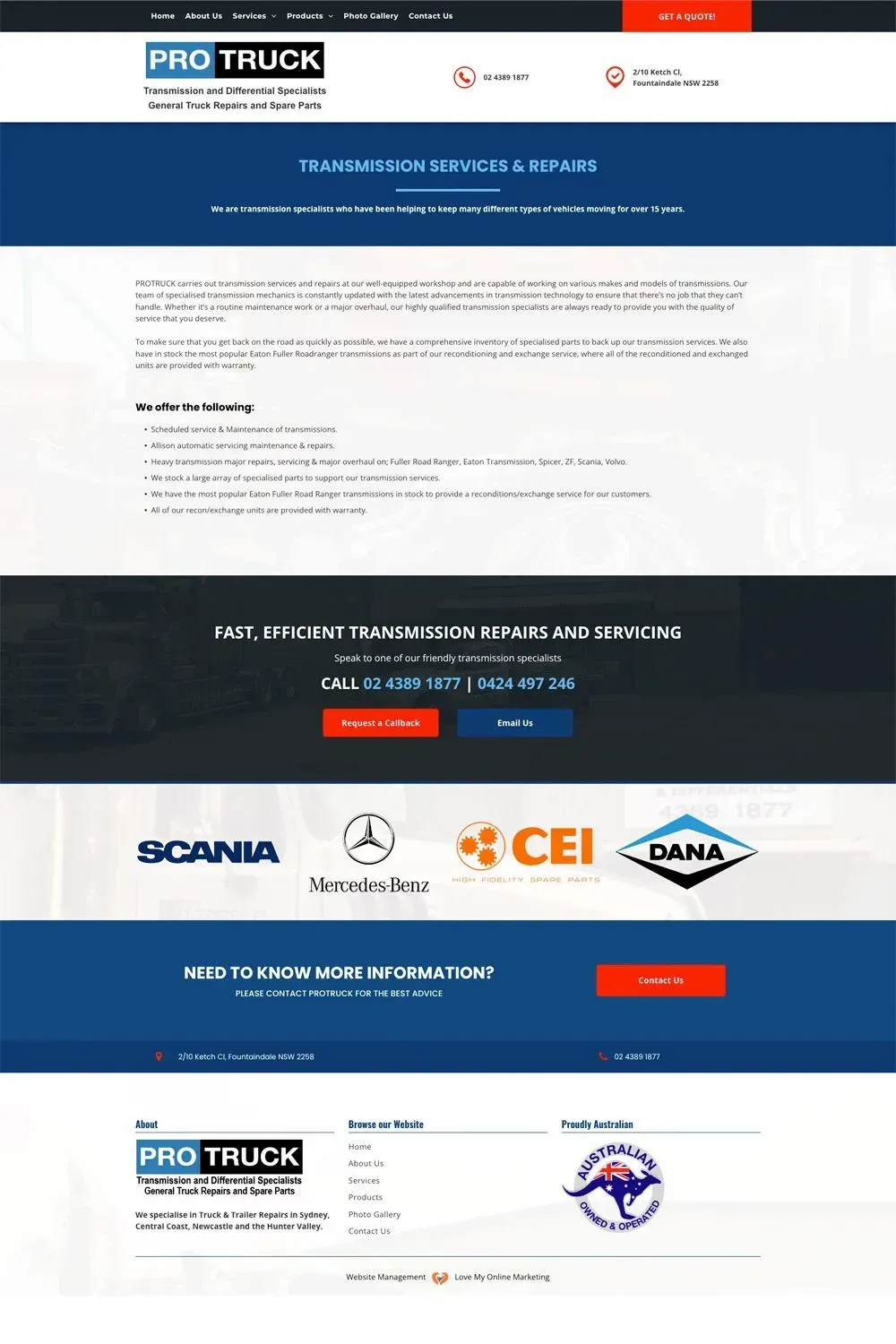 PROTRUCK internal page website preview #4