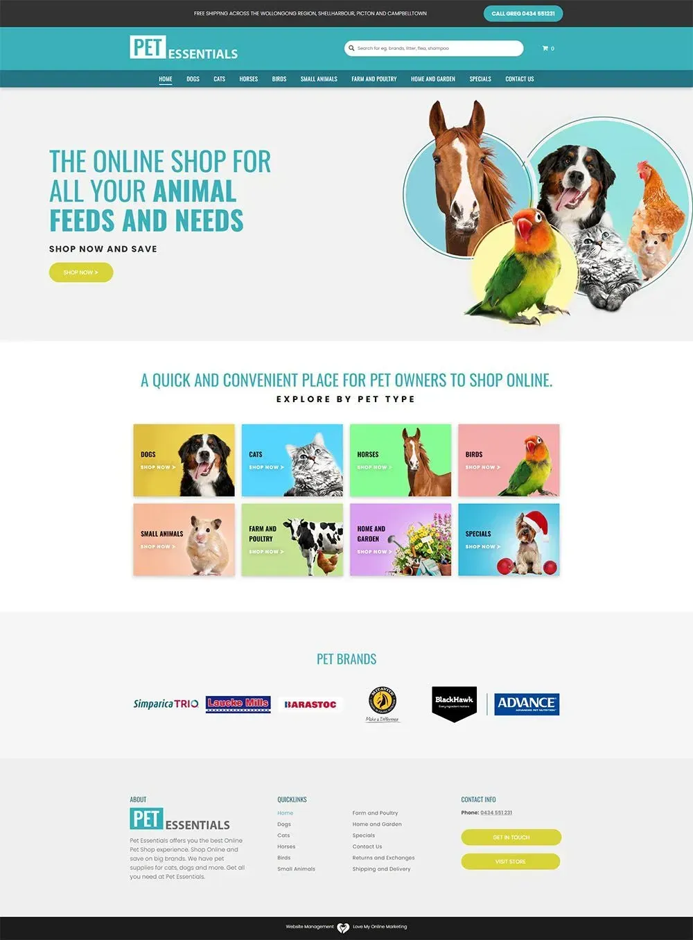 Pet Essentials home page preview