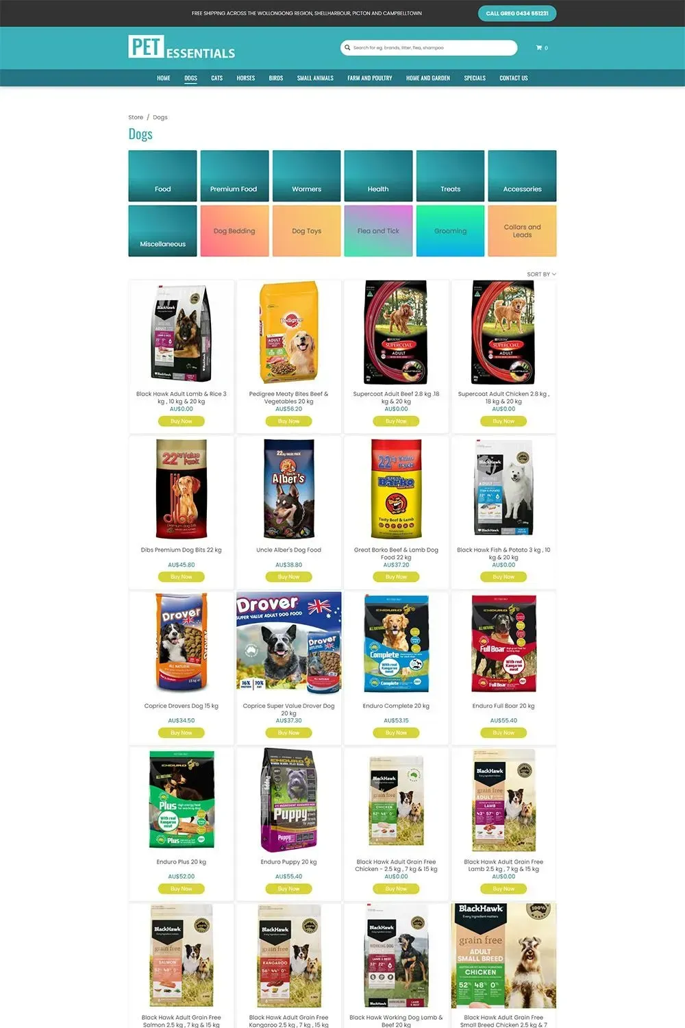 Pet Essentials internal page preview