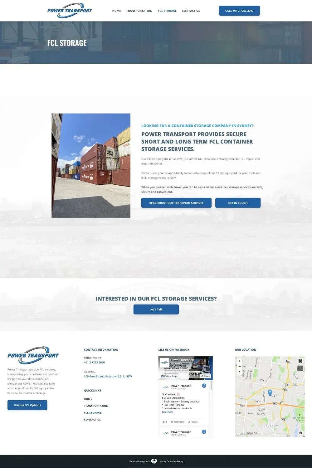 Power Transport contact us page preview