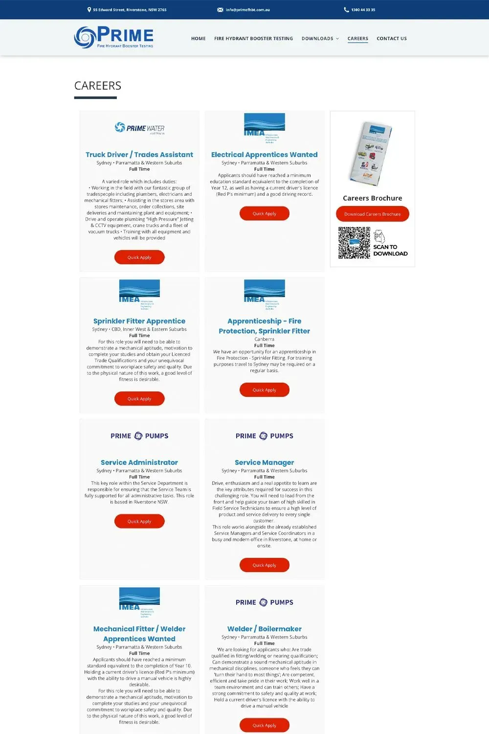 Prime Fire Hydrant Booster Testing website preview - internal page #2