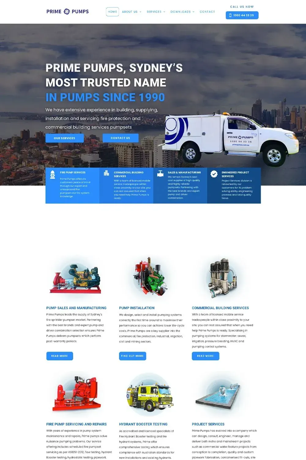 Prime Pumps website preview - home page