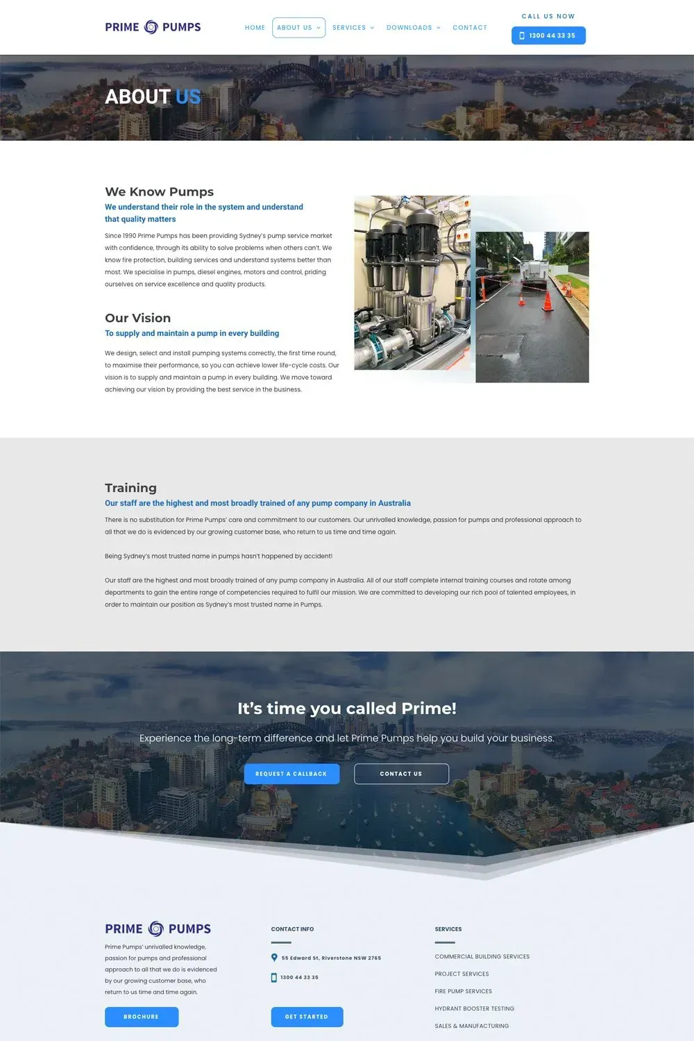 Prime Pumps website preview - about us page