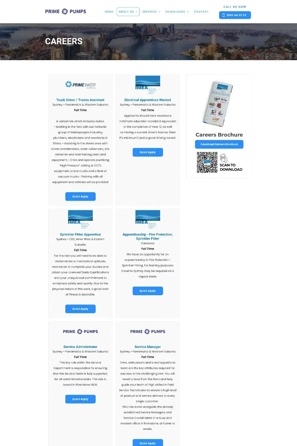 Prime Pumps website preview - careers page