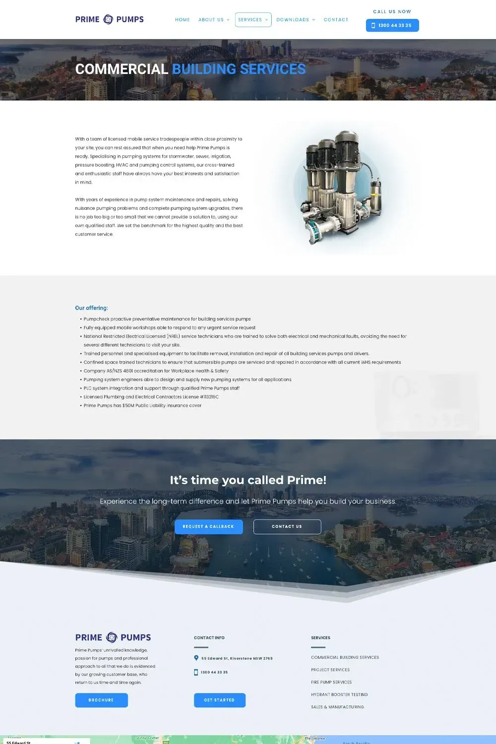 Prime Pumps website preview - internal page