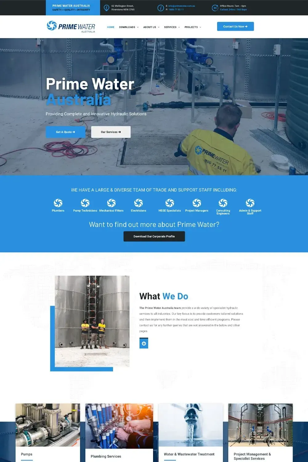 Prime Water Australia website preview - home page