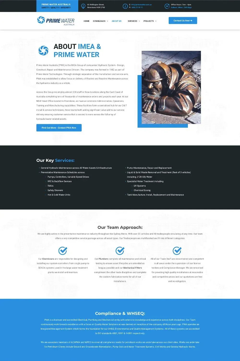 Prime Water Australia website preview - about us page