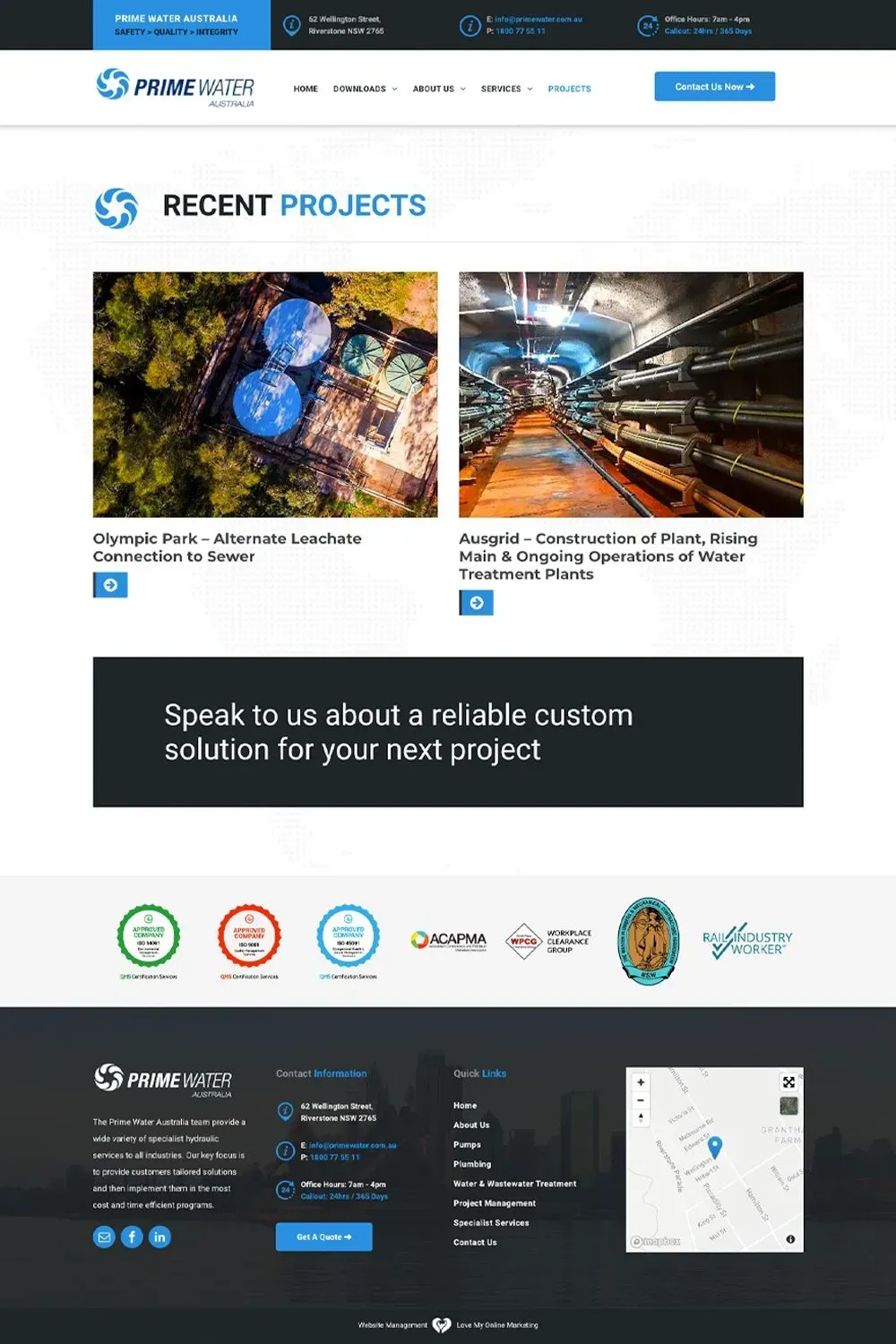 Prime Water Australia website preview - internal page #2