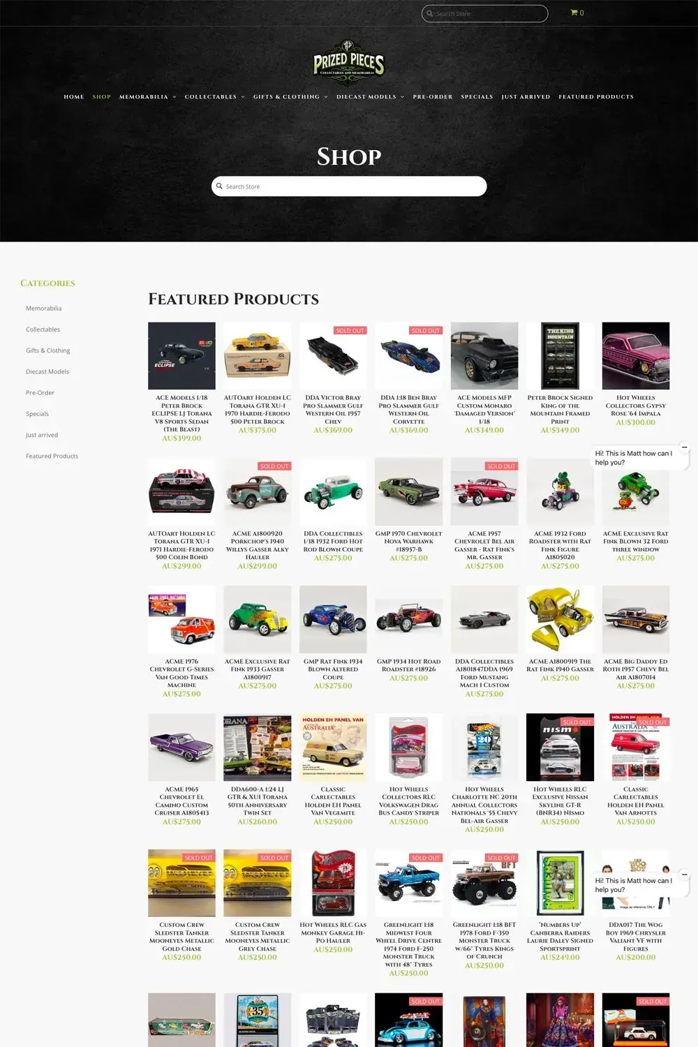 Prized Pieces shop page preview