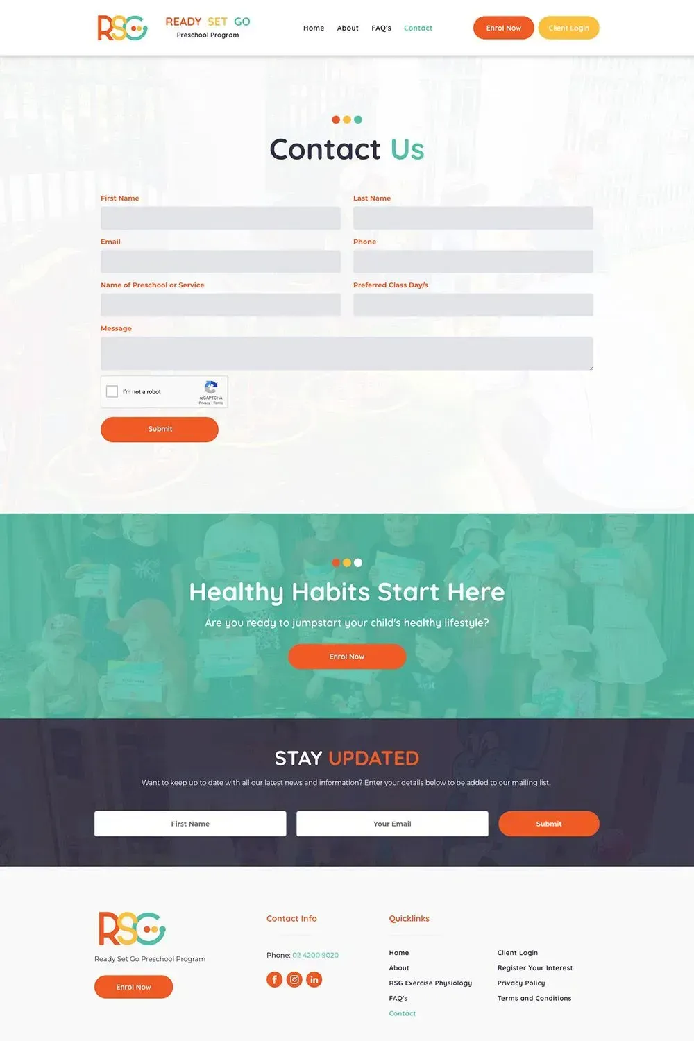 Ready Set Go FAQs page preview