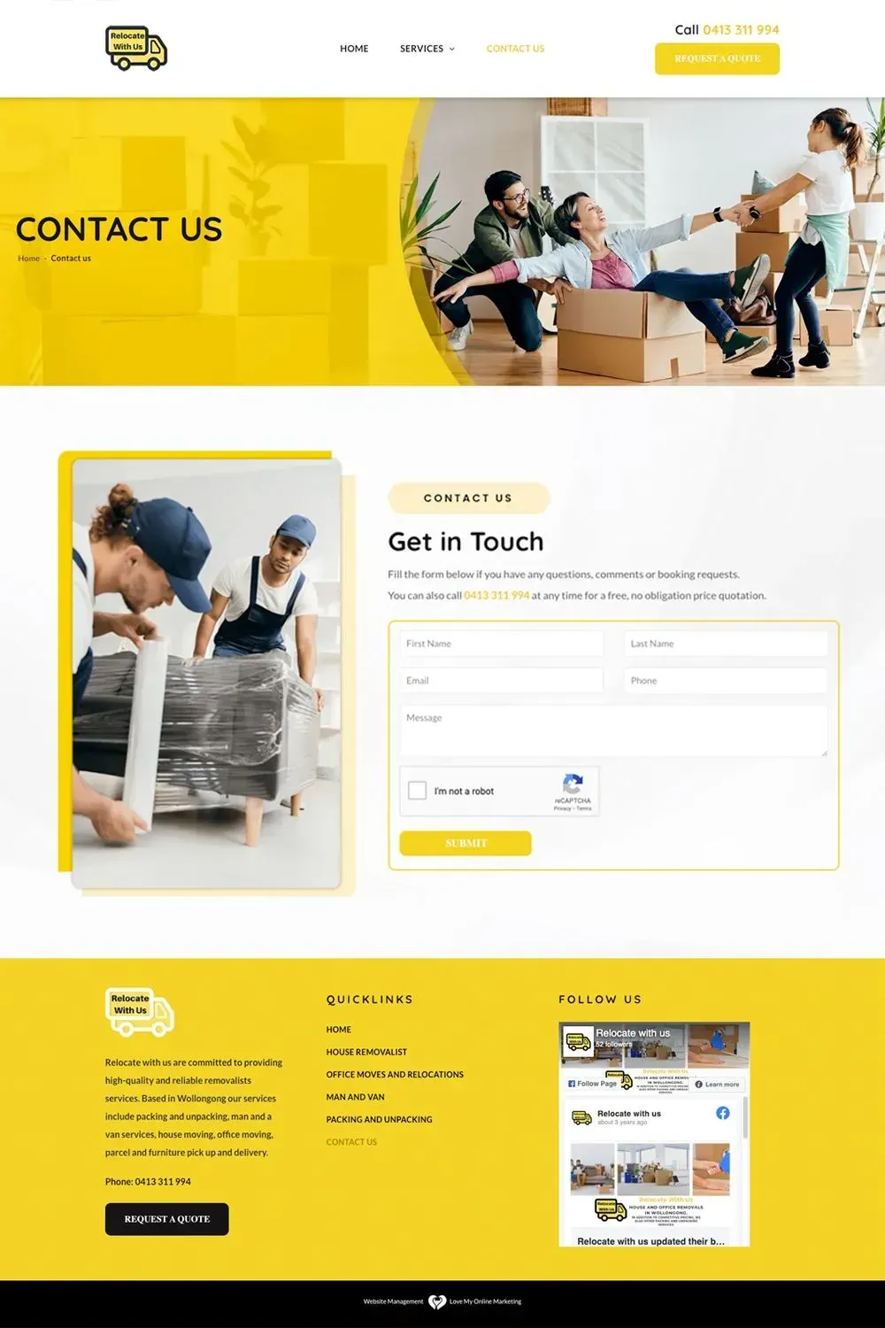 Relocate With Us contact us page preview