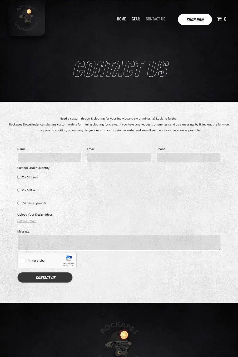 RockApes DownUnder contact us page preview