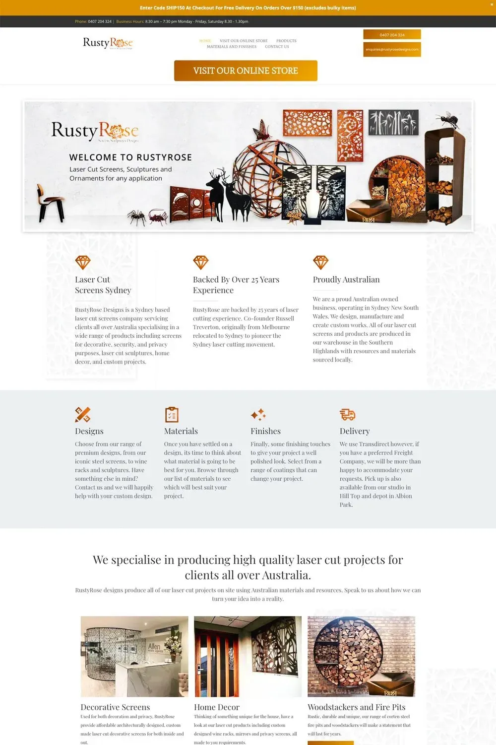 RustyRose Designs home page preview