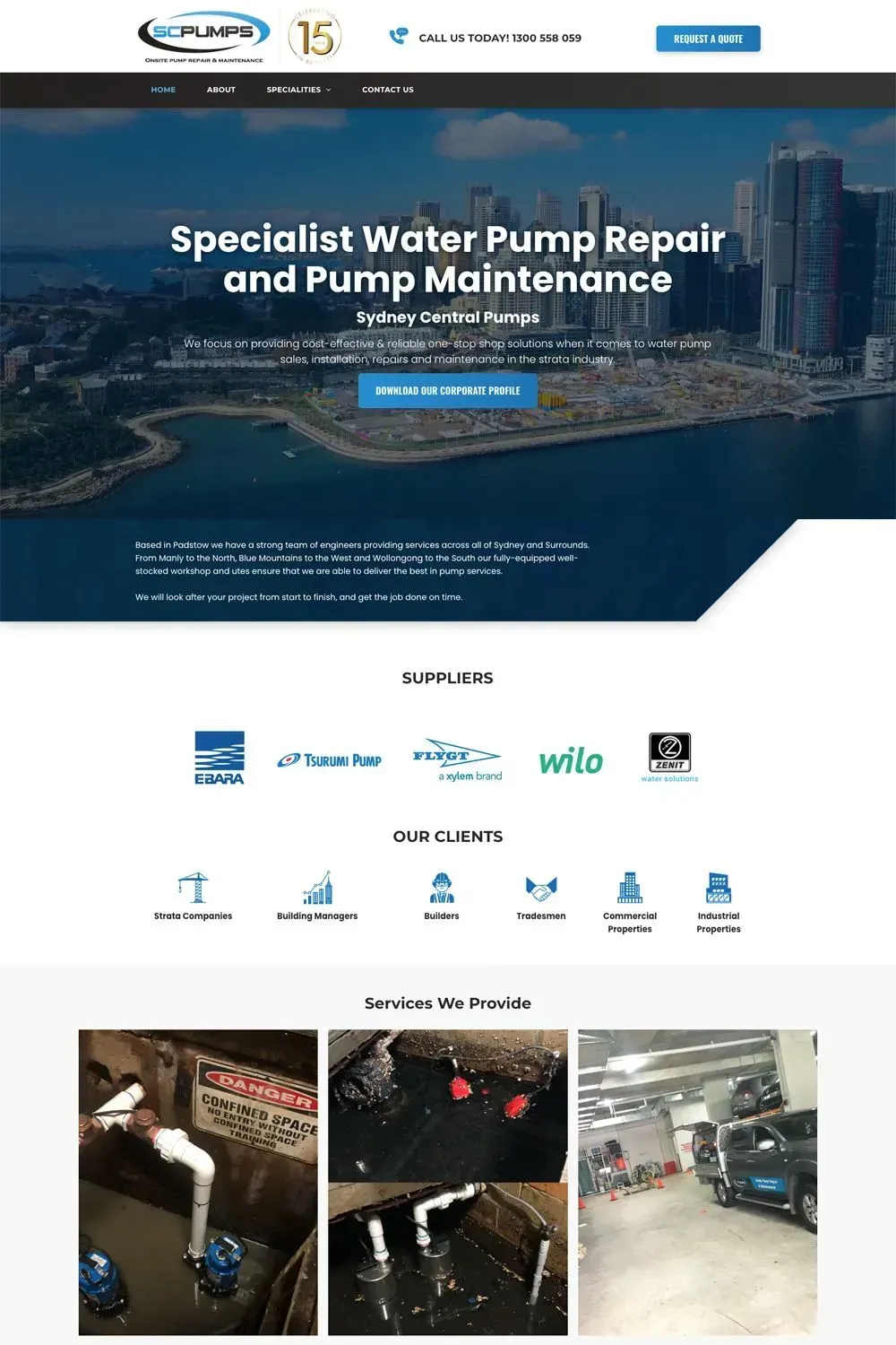 Sydney Central Pumps home page website preview
