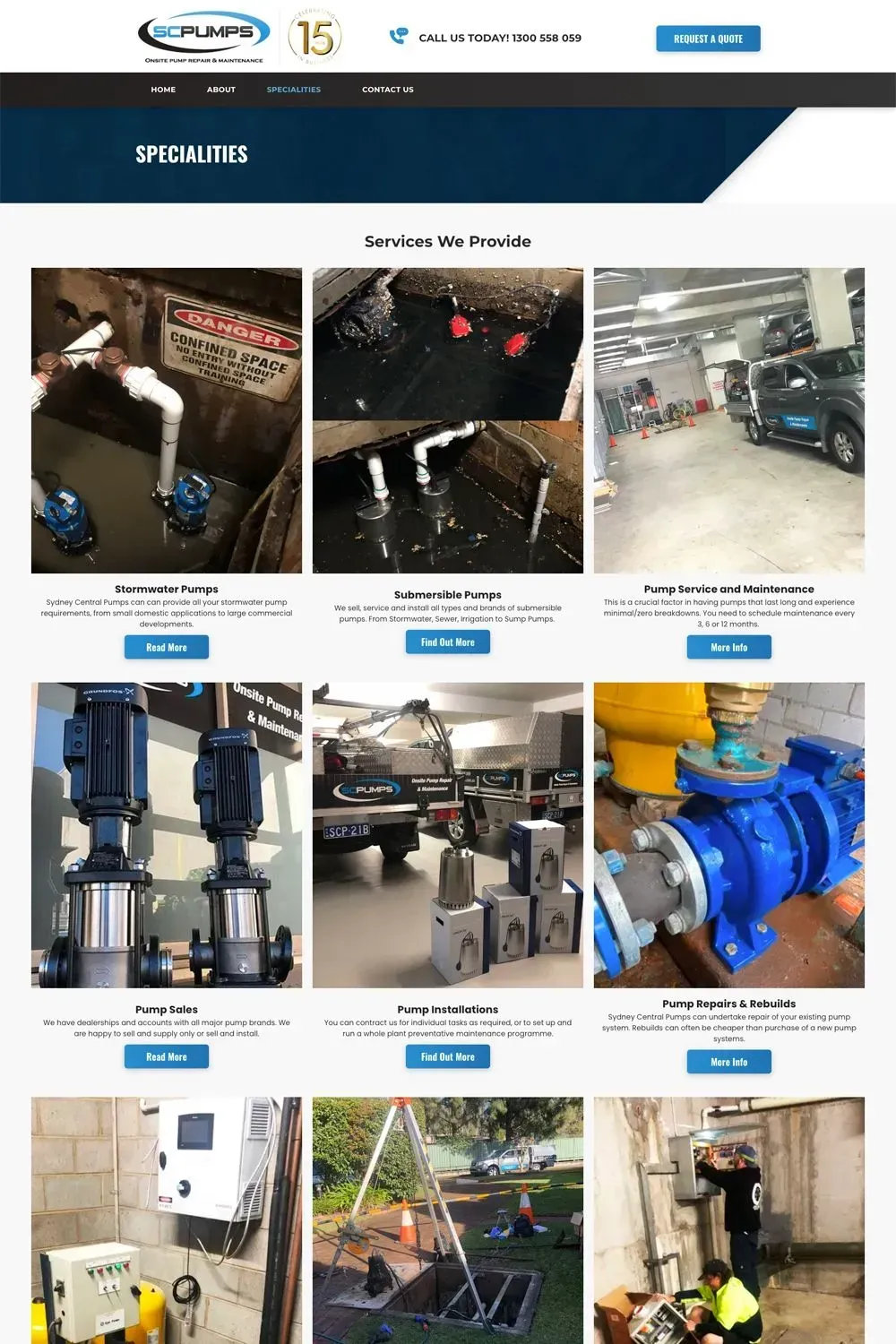 Sydney Central Pumps website preview - gallery page