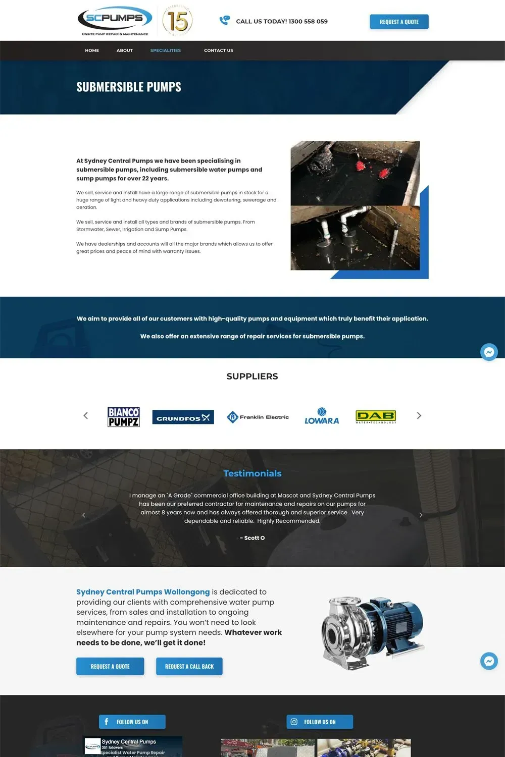 Sydney Central Pumps website preview - internal page
