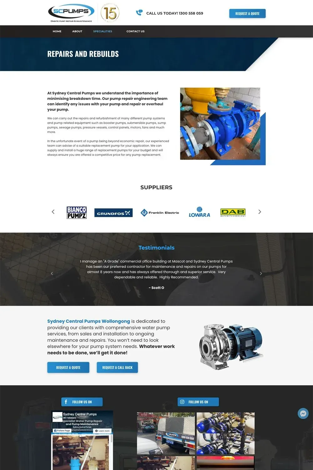 Sydney Central Pumps website preview - internal page #2