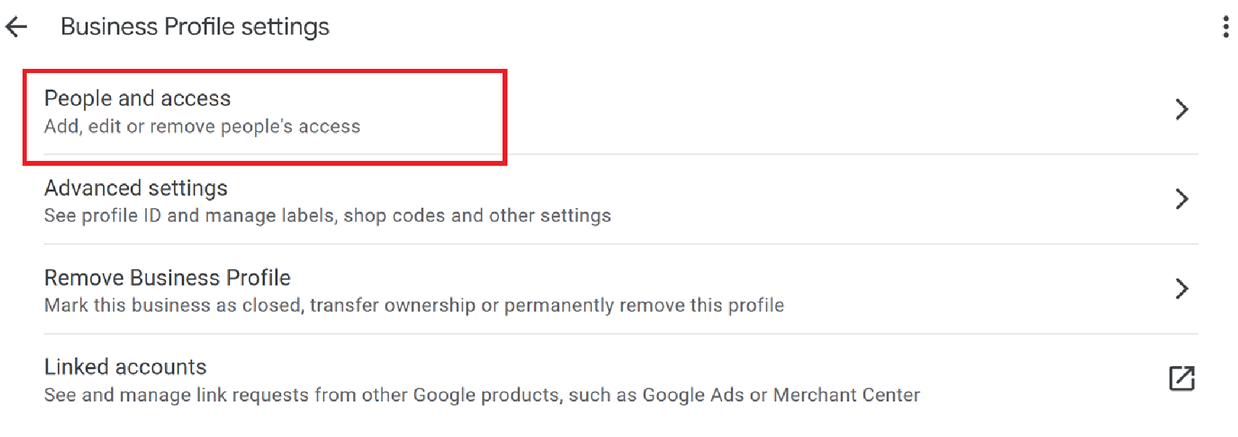 Managers tab under Business Profile Settings